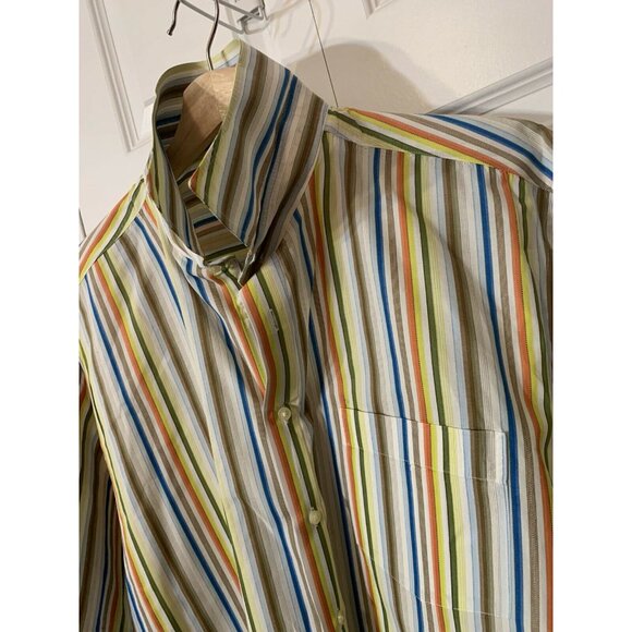 BACHRACH‎ Men's Sz XL Shirt Button Multi Colored Short Sleeve Striped - Picture 1 of 7